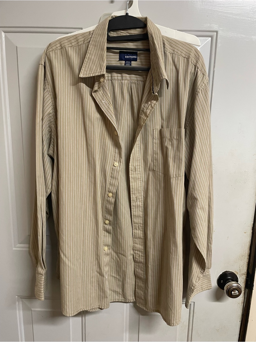 Basic Editions Men's Tan Beige Stripe Dress Shirt L